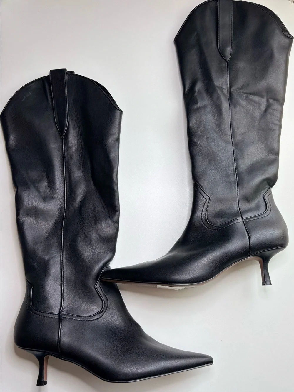 Steven New York New Britt Knee High Western Boots Black Pointed Toe 7.5